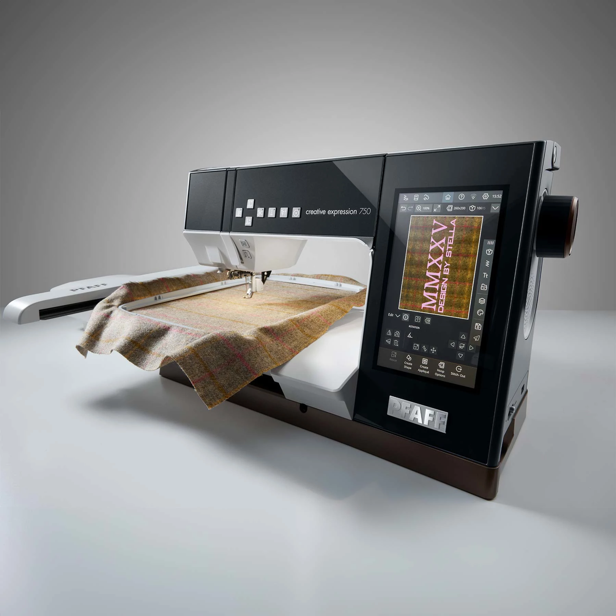 PFAFF creative expression 750 embroidering a tailored fabric panel