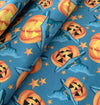 Halloween Fabric Smiling Pumpkins Jack o Lantern on Blue by the yard