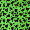 Tela de Halloween con gatos negros espeluznantes sobre fondo verde, 100 % algodón