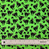 Tela de Halloween con gatos negros espeluznantes sobre fondo verde, 100 % algodón