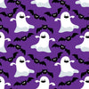 Halloween Dancing Ghosts and Bats on Purple 100% Cotton Fabric