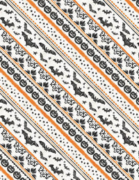 Halloween Orange Ticking Diagonal Stripe Bats Pumpkins on White