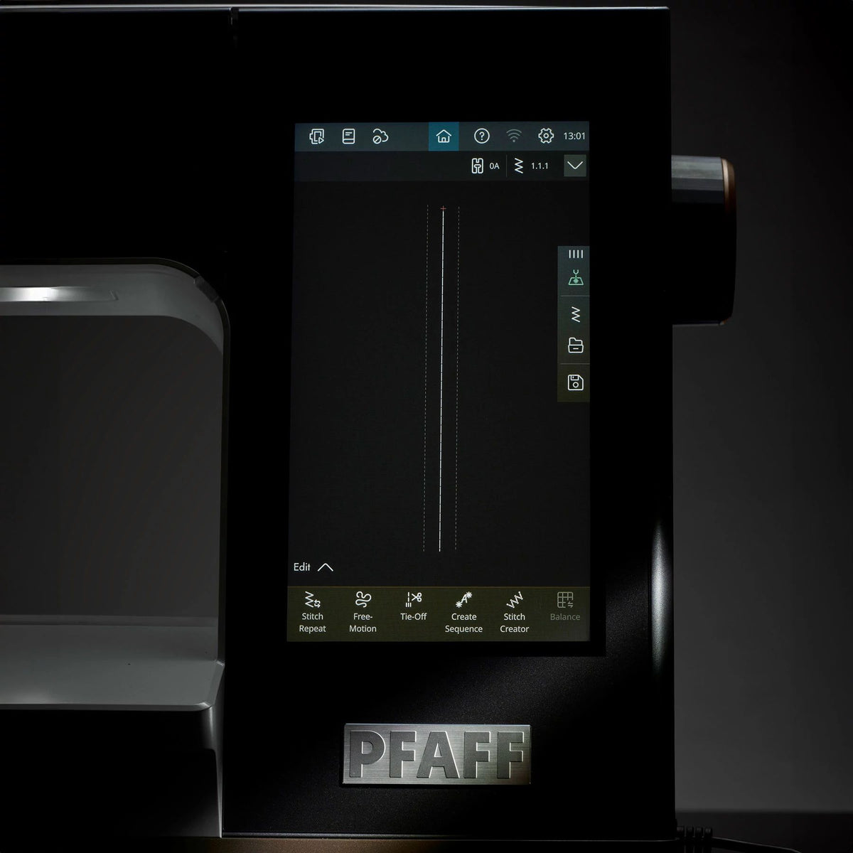 Eight inch colour touchscreen on the PFAFF creative expression 750