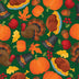 Thanksgiving Turkey Acorns Pumpkins Hats on Green 100% Cotton Fabric