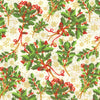 Holly and Gold Metallic Snowflakes on White Ivory