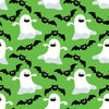 Halloween Fabric Dancing Ghosts and Bats on Green 100% Cotton