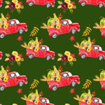 Red Truck with Harvest Haul on Green 100% Cotton Fabric