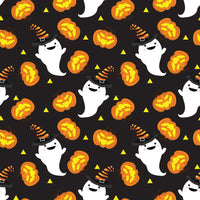 Halloween Ghosts and Pumpkins on Black 100% Cotton