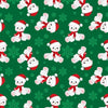 Ositos de peluche navideños y copos de nieve sobre tela verde 100 % algodón