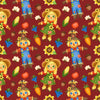 Scarecrows Fall Friends on Burgundy 100% Cotton Fabric