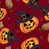 Halloween Pumpkins and Witches Brooms on Red  100% Cotton