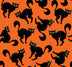 Halloween Creepy Black Cats on Orange 100% Cotton Fabric