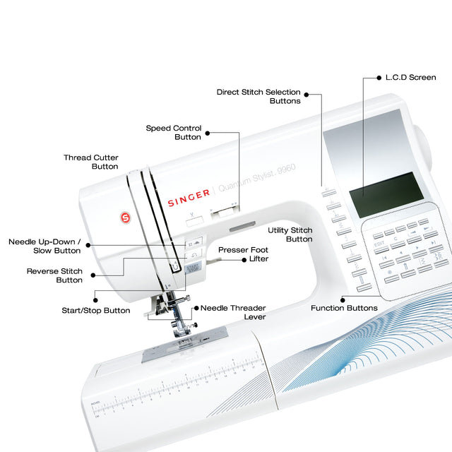 Singer Model 9960 Máquina de coser Quantum Stylist 9960 con mesa extensible | SINGER
