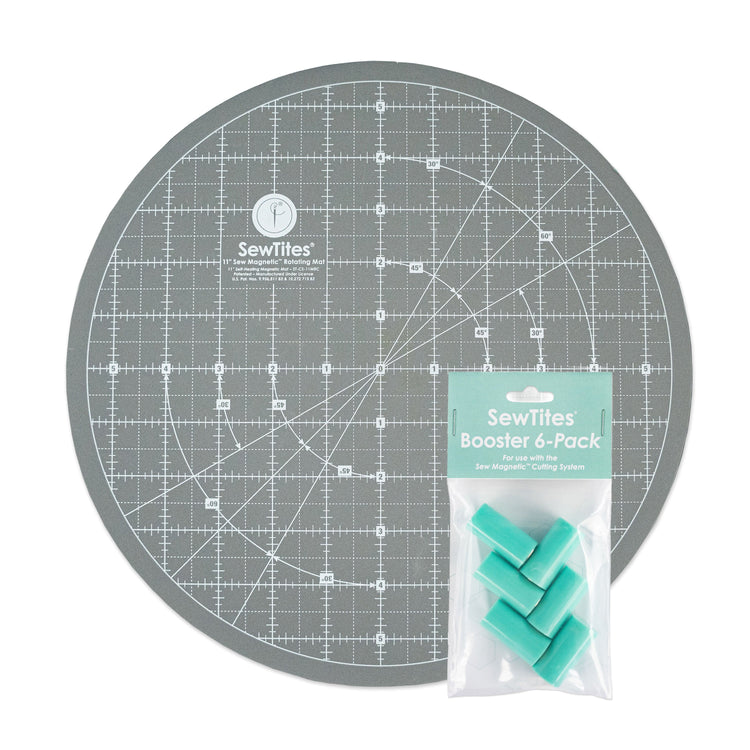 BUNDLE: Alfombrilla de corte autocurativa giratoria Sew Magnetic 11" + Boosters 6-Pack -- Product Image