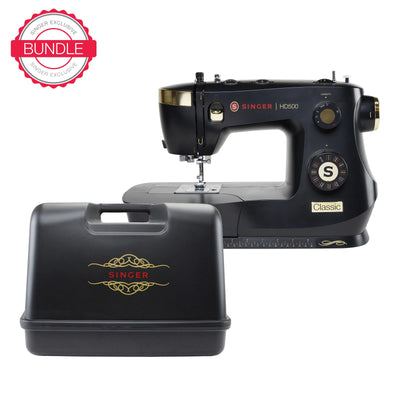 Paquete de máquina de coser SINGER® HD500 Classic negra y funda de transporte rígida