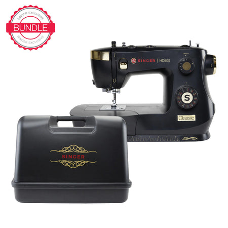 Paquete de máquina de coser SINGER® HD500 Classic negra y funda de transporte rígida